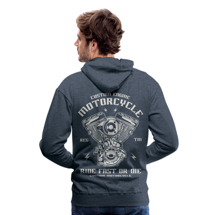 Ride Fast or Die Motorcycle Men’s Premium Hoodie - heather denim